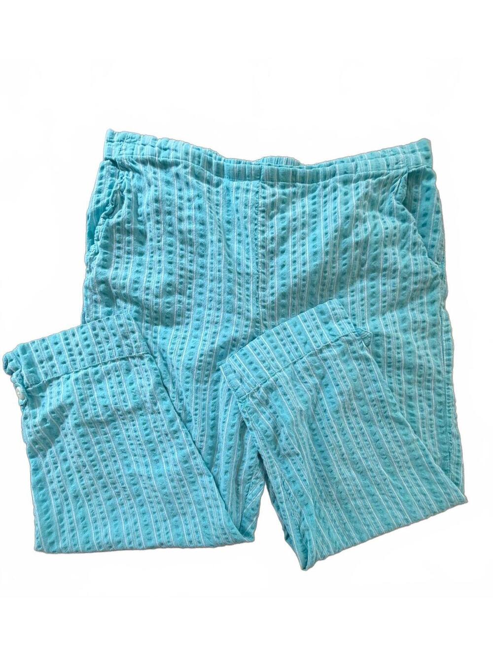 Appleseed’s Turquoise Blue Textured Cotton Capri Pants Sz 12 100% Cotton Pull-On